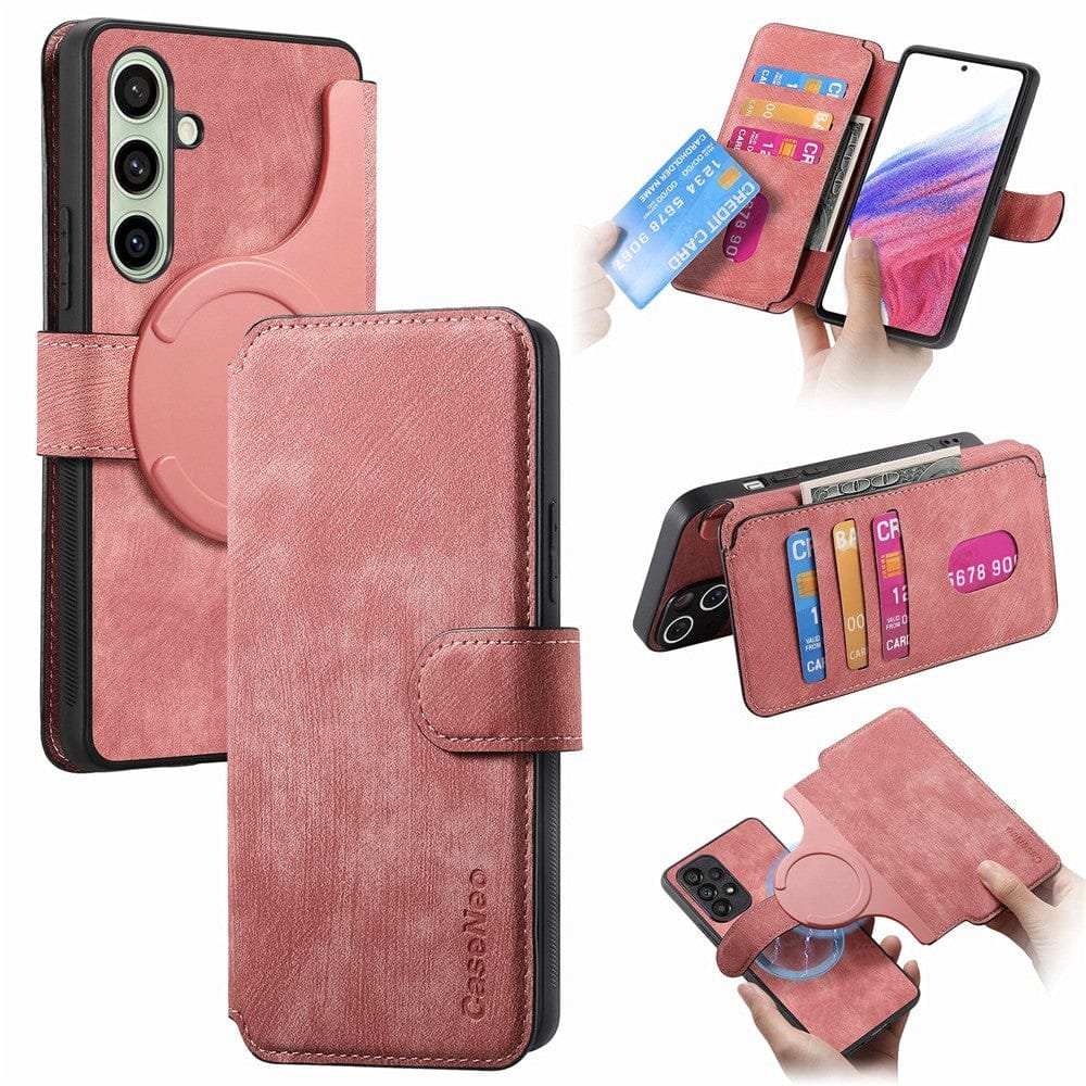 CASENEO MW-03 For Samsung Galaxy S24 FE Magnetic Case with Detachable Wallet Leather Phone Cover Pink Samsung Galaxy S24 FE by The Case Factory
