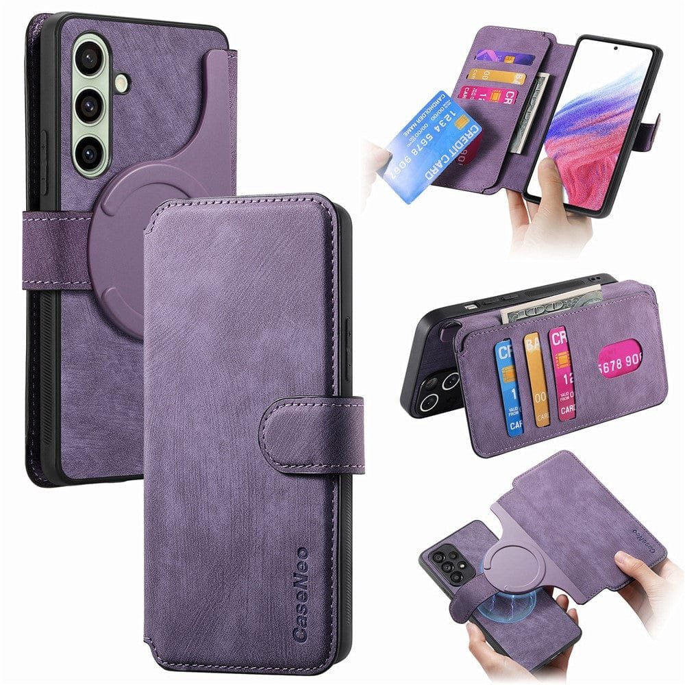 CASENEO MW-03 For Samsung Galaxy S24 FE Magnetic Case with Detachable Wallet Leather Phone Cover Purple Samsung Galaxy S24 FE by The Case Factory