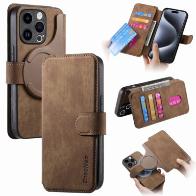CASENEO MW-03 For iPhone 14 Pro Case Magnetic Detachable Wallet Leather Flip Phone Cover Brown iPhone 14 Pro by The Case Factory