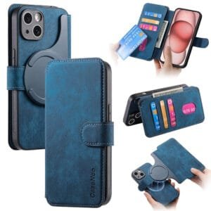 CASENEO MW-03 For iPhone 14 Case Magnetic Detachable Wallet Leather Flip Phone Cover Dark Blue iPhone 14 by The Case Factory