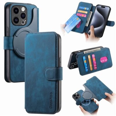 CASENEO MW-03 For iPhone 14 Pro Max Case Magnetic Detachable Wallet Leather Flip Phone Cover Dark Blue iPhone 14 Pro Max by The Case Factory