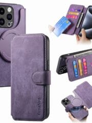 CASENEO MW-03 For iPhone 14 Pro Max Case Magnetic Detachable Wallet Leather Flip Phone Cover Purple iPhone 14 Pro Max by The Case Factory