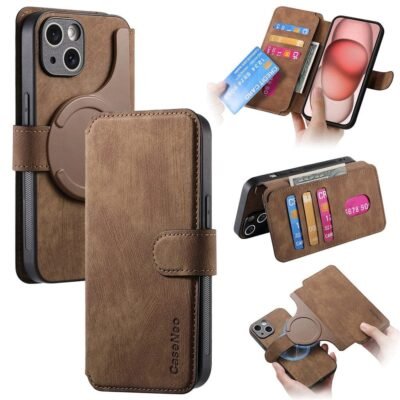 CASENEO MW-03 For iPhone 14 Plus Case Magnetic Detachable Wallet Leather Flip Phone Cover Brown iPhone 14 Plus by The Case Factory