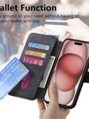 CASENEO MW-03 For iPhone 15 Plus Case Magnetic Detachable Wallet Leather Flip Phone Cover by The Case Factory
