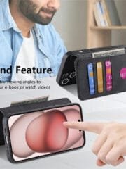 CASENEO MW-03 For iPhone 15 Plus Case Magnetic Detachable Wallet Leather Flip Phone Cover by The Case Factory