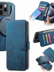 CASENEO MW-03 For iPhone 15 Pro Max Case Magnetic Detachable Wallet Leather Flip Phone Cover Dark Blue iPhone 15 Pro Max by The Case Factory