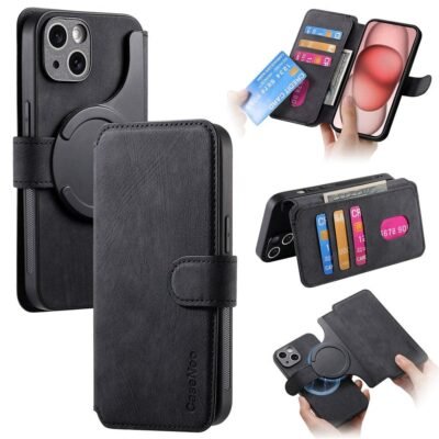CASENEO MW-03 For iPhone 13 Case Magnetic Detachable Wallet Leather Flip Phone Cover Black iPhone 13 by The Case Factory