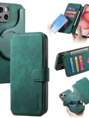 CASENEO MW-03 For iPhone 13 Case Magnetic Detachable Wallet Leather Flip Phone Cover Green iPhone 13 by The Case Factory