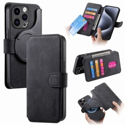 CASENEO MW-03 For iPhone 13 Pro Case Magnetic Detachable Wallet Leather Flip Phone Cover Black iPhone 13 Pro by The Case Factory