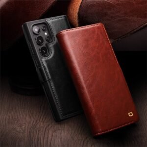 QIALINO For Samsung Galaxy S25 Ultra Wallet Case Genuine Cow Leather Flip Phone Cover with Magnetic Closure by The Case Factory