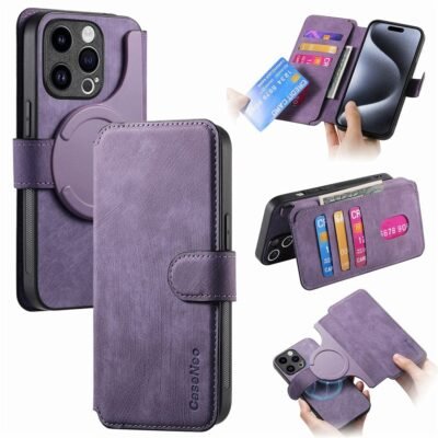 CASENEO MW-03 For iPhone 14 Pro Max Case Magnetic Detachable Wallet Leather Flip Phone Cover Purple iPhone 14 Pro Max by The Case Factory