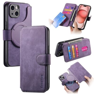 CASENEO MW-03 For iPhone 14 Plus Case Magnetic Detachable Wallet Leather Flip Phone Cover Purple iPhone 14 Plus by The Case Factory
