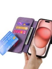 CASENEO MW-03 For iPhone 15 Plus Case Magnetic Detachable Wallet Leather Flip Phone Cover by The Case Factory