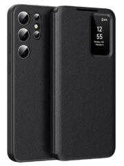Flip Leather Case For Samsung Galaxy S24 Ultra / S24 Series with Smart View Window and Card Slot Phone Cover Black by The Case Factory