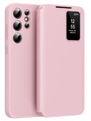 Flip Leather Case For Samsung Galaxy S23 Ultra / S23 Series with Smart View Window and Card Slot Phone Cover Pink by The Case Factory