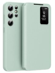 Flip Leather Case For Samsung Galaxy S23 Ultra / S23 Series with Smart View Window and Card Slot Phone Cover Light Green by The Case Factory