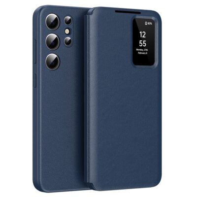 Flip Leather Case For Samsung Galaxy S22 Ultra / S22 Series with Smart View Window and Card Slot Phone Cover Sapphire by The Case Factory