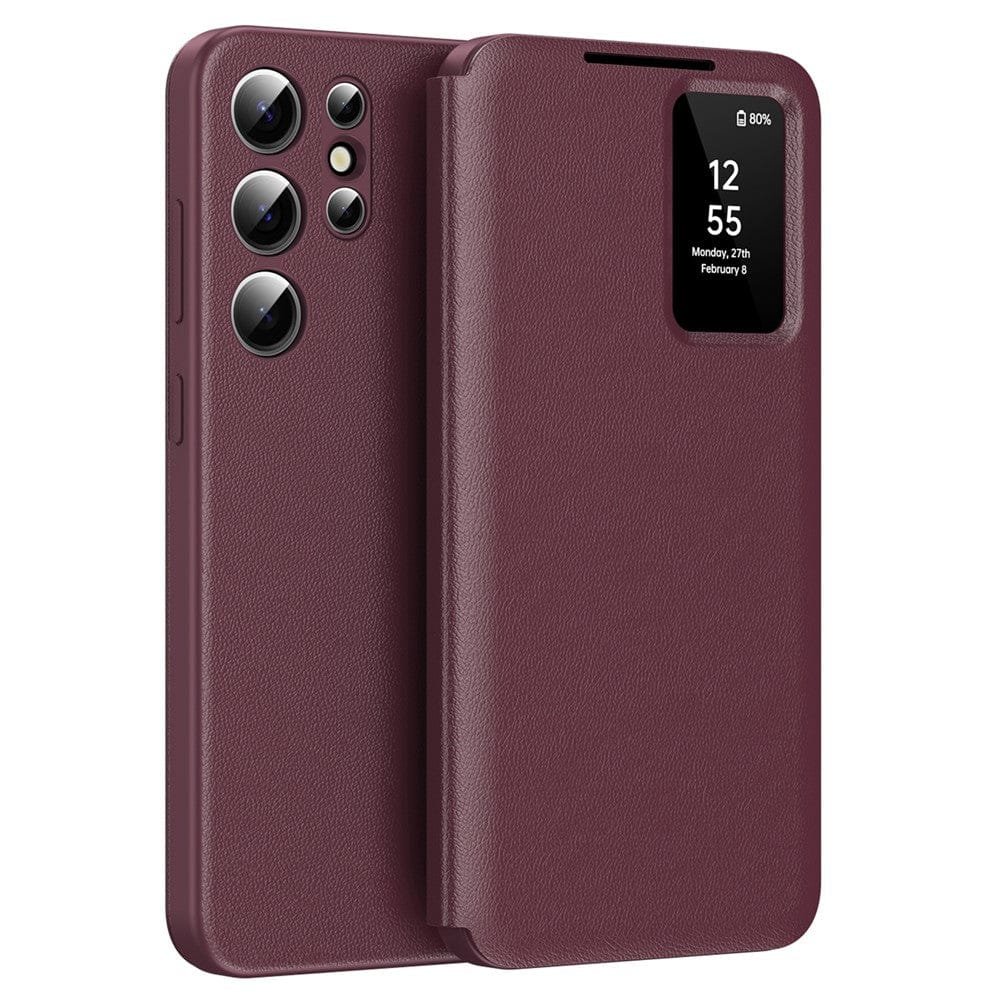 Flip Leather Case For Samsung Galaxy S25 Ultra / S25 Series with Smart View Window and Card Slot Phone Cover Wine Red Samsung Galaxy S25 Ultra by The Case Factory