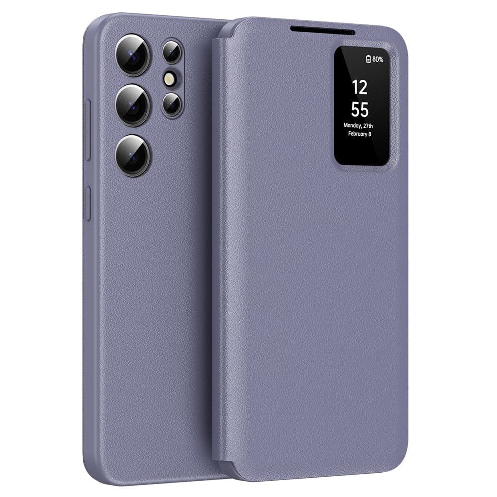 Flip Leather Case For Samsung Galaxy S25 Ultra / S25 Series with Smart View Window and Card Slot Phone Cover Grey Purple Samsung Galaxy S25 Ultra by The Case Factory