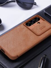 NILLKIN Qin Pro Series for Samsung Galaxy S25+ Case with Card Slots Leather Phone Cover by The Case Factory