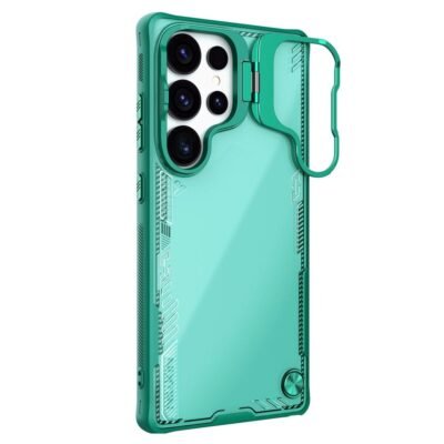 NILLKIN Iceblade CamProp For Samsung Galaxy S25 Ultra Case Lens Frame Kickstand PC-TPU Phone Cover Green Samsung Galaxy S25 Ultra by The Case Factory
