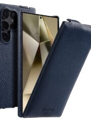 MELKCO For Samsung Galaxy S25 Ultra Case Vertical Flip Genuine Leather Phone Cover Dark Blue Samsung Galaxy S25 Ultra by The Case Factory