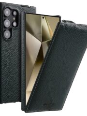 MELKCO For Samsung Galaxy S25 Ultra Case Vertical Flip Genuine Leather Phone Cover Dark Green Samsung Galaxy S25 Ultra by The Case Factory