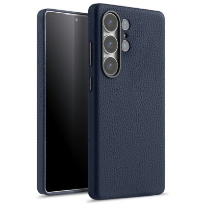 MELKCO For Samsung Galaxy S25 Ultra Case Genuine Cow Leather + PC Anti Drop Phone Back Cover Dark Blue by The Case Factory