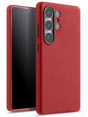MELKCO For Samsung Galaxy S25 Ultra Case Genuine Cow Leather + PC Anti Drop Phone Back Cover Red by The Case Factory