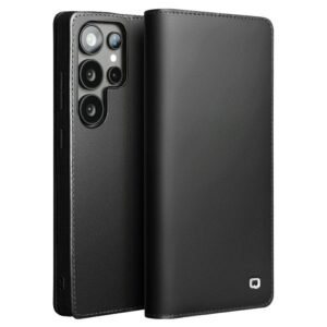 QIALINO For Samsung Galaxy S25 Ultra Case Wallet Flip Stand Genuine Leather Phone Cover Black Samsung Galaxy S25 Ultra by The Case Factory