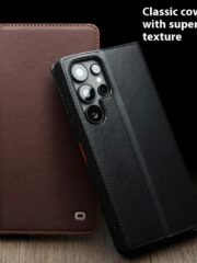 QIALINO For Samsung Galaxy S25 Ultra Case Wallet Flip Stand Genuine Leather Phone Cover by The Case Factory