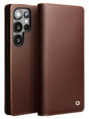 QIALINO For Samsung Galaxy S25 Ultra Case Wallet Flip Stand Genuine Leather Phone Cover Dark Brown Samsung Galaxy S25 Ultra by The Case Factory