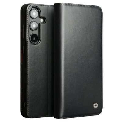 QIALINO For Samsung Galaxy S25 Wallet Case Genuine Leather Flip Phone Cover Black Samsung Galaxy S25 by The Case Factory