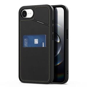 DUX DUCIS Rafi II Series For iPhone 16e Magnetic Case Leather Back Cover with RFID Blocking Card Slots Black iPhone 16e by The Case Factory
