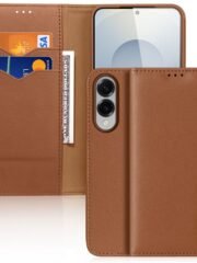 DUX DUCIS Hivo Series For Samsung Galaxy S25 Edge Case Cowhide Leather RFID Blocking Wallet Stand Flip Phone Cover Brown Samsung Galaxy S25 Edge by The Case Factory