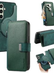 For Samsung Galaxy S25 Case CASENEO MW-02 Detachable Magnetic Leather Flip Phone Cover Green by The Case Factory