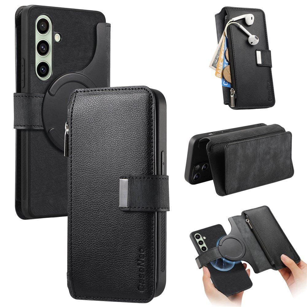 CASENEO MW-02 For Samsung Galaxy S24 FE Magnetic Case Detachable Wallet Leather Phone Cover Flip Black Samsung Galaxy S24 FE by The Case Factory