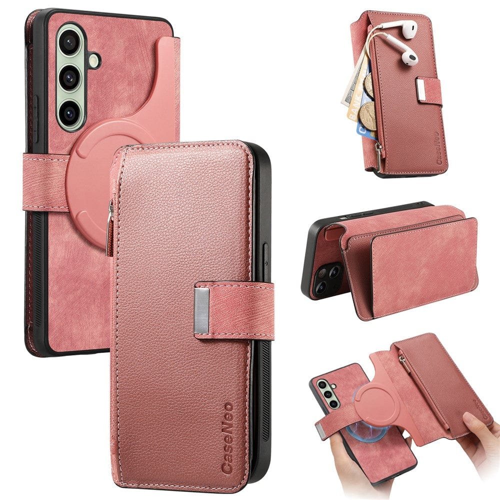 CASENEO MW-02 For Samsung Galaxy S24 FE Magnetic Case Detachable Wallet Leather Phone Cover Flip Pink Samsung Galaxy S24 FE by The Case Factory