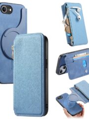 CASENEO For iPhone 16e Case Cross Texture Leather Magnetic Detachable Wallet Phone Cover Blue iPhone 16e by The Case Factory