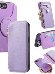 CASENEO For iPhone 16e Case Cross Texture Leather Magnetic Detachable Wallet Phone Cover Purple iPhone 16e by The Case Factory