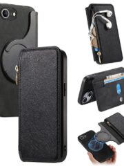 CASENEO For iPhone 16e Case Cross Texture Leather Magnetic Detachable Wallet Phone Cover Black iPhone 16e by The Case Factory
