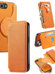 CASENEO For iPhone 16e Case Cross Texture Leather Magnetic Detachable Wallet Phone Cover Yellow iPhone 16e by The Case Factory