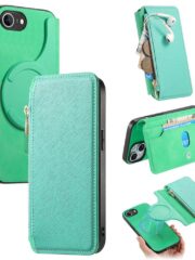 CASENEO For iPhone 16e Case Cross Texture Leather Magnetic Detachable Wallet Phone Cover Green iPhone 16e by The Case Factory