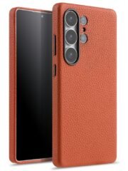 MELKCO For Samsung Galaxy S25 Ultra Case Premium Genuine Leather Full-Wrap Phone Cover | Magnetic Support Orange Samsung Galaxy S25 Ultra by The Case Factory