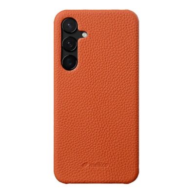 MELKCO For Samsung Galaxy S25 Case Premium Genuine Leather Open Edge Phone Cover Orange Samsung Galaxy S25 by The Case Factory
