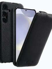 MELKCO For Samsung Galaxy S25 Case Vertical Flip Premium Genuine Leather Phone Cover Black Samsung Galaxy S25 by The Case Factory