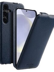MELKCO For Samsung Galaxy S25 Case Vertical Flip Premium Genuine Leather Phone Cover Dark Blue Samsung Galaxy S25 by The Case Factory