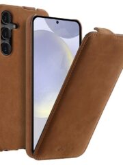 MELKCO For Samsung Galaxy S25+ Case Vertical Flip Premium Genuine Leather Phone Cover Brown Samsung Galaxy S25+ by The Case Factory