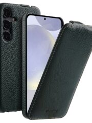 MELKCO For Samsung Galaxy S25+ Case Vertical Flip Premium Genuine Leather Phone Cover Dark Green Samsung Galaxy S25+ by The Case Factory