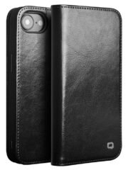 QIALINO For iPhone 16e Case Wallet Stand Genuine Cow Leather Phone Cover Black iPhone 16e by The Case Factory